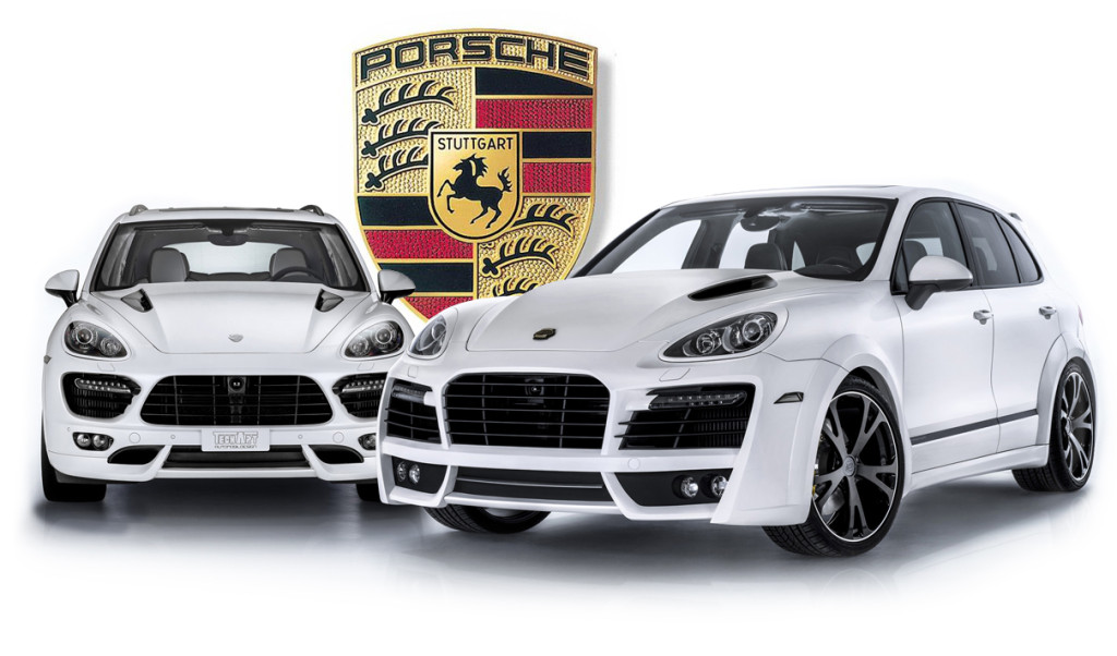 To hvite Porsche Cayenne klare for montering av Webasto parkeringsvarmer.